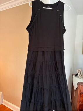 Nicole Miller Black Maxi Dress with Button-Trim Sleeves